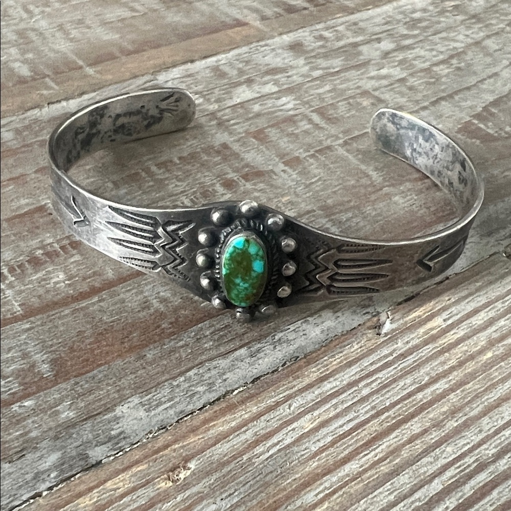 Vintage Fred Harvey silver & turquoise cuff bracelet